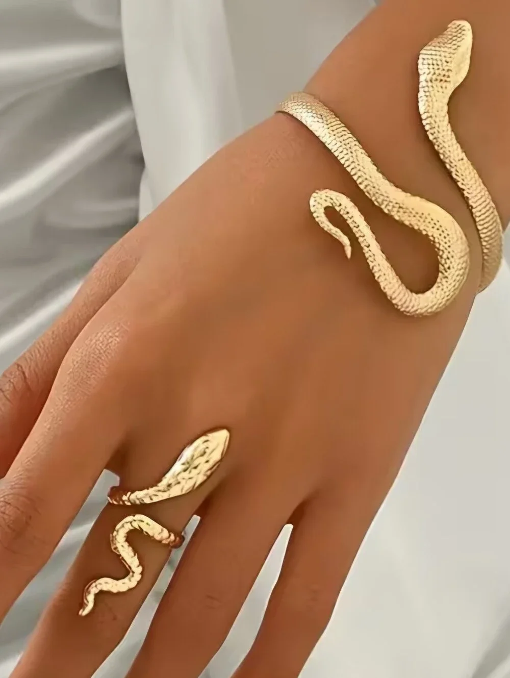 Jewelry Set Vermeil Gold Snake Bracelet &ring Unique